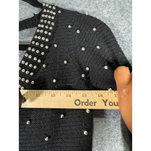 Boston Proper Womens XS‎ Black Lambswool Blend Studded Beaded V-Neck Sweater - Picture 5 of 8